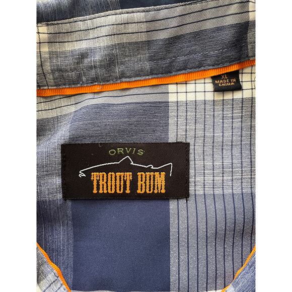 Orvis Trout Bum Shirt Short Sleeve Button Front Plaid Active Fit Blue Size XL - Picture 6 of 11